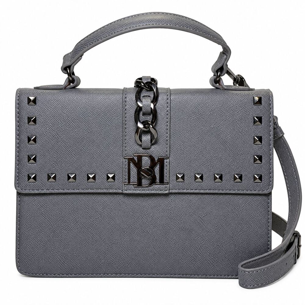 Badgley Mischka Top Handle Bag Women's Medium Gray Studded Satchel Crossbody